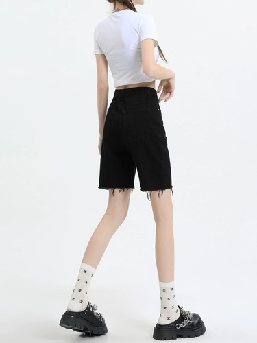Черная джинсовая юбка, шорты, штаны, высокая талия, свободный крой, подходит для подростков