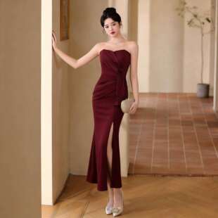 长款 少女气质性感修身 包臀抹胸鱼尾小礼服连衣裙子 新款 2026夏季