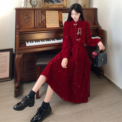 新中式国风旗袍礼服红色连衣裙