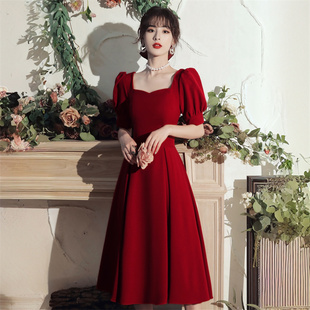 敬酒服新娘高级感小个子订婚礼服结婚回门便装 轻奢 红色连衣裙中式