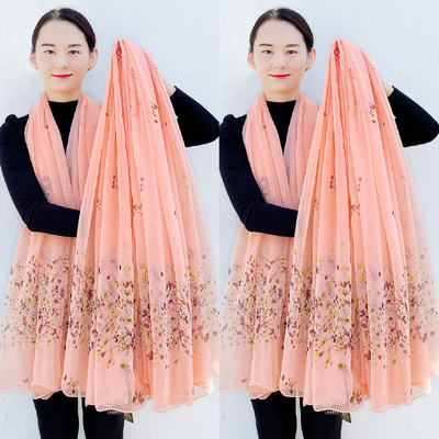 鳄鱼时尚新款纱巾高档保暖丝巾女士百搭长款沙滩洋气围巾披肩两用