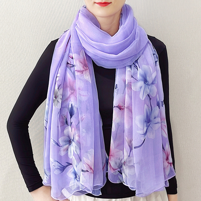 新款纱巾高档丝巾春秋韩版时尚百搭印花长款洋气防晒围巾沙滩披肩