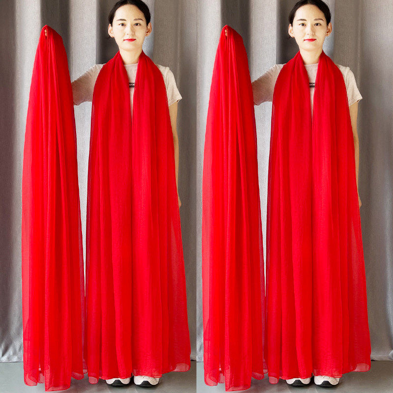 中国红丝巾女秋冬大红色围巾广场舞纱巾超长款防晒沙滩巾披肩两用