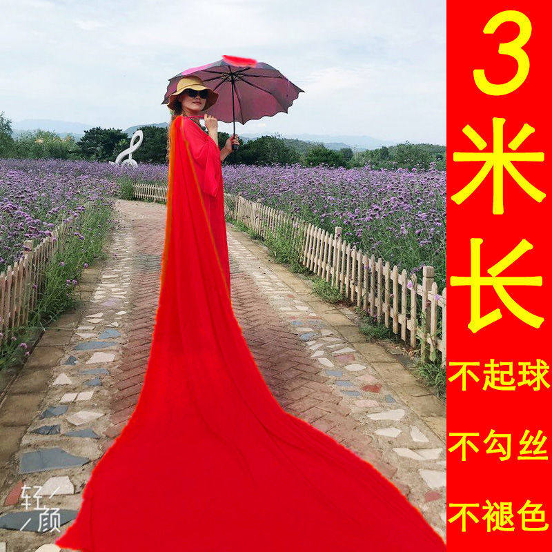 春秋丝巾百搭女薄款3米大红色纱巾冬款洋气时尚妈妈防晒披肩夏季