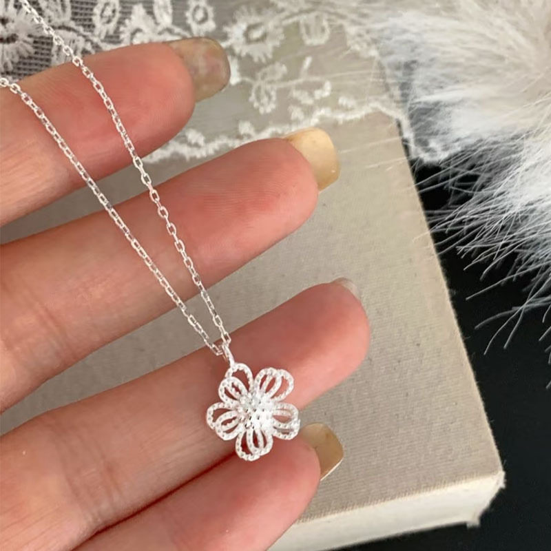 s925纯银双层花朵项链简约文艺甜美镂空锁骨链时尚气质百搭女颈链