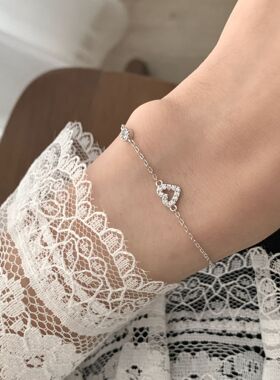 925纯银镀金爱心镂空设计精致手链女ins简约轻奢细款百搭气质手饰