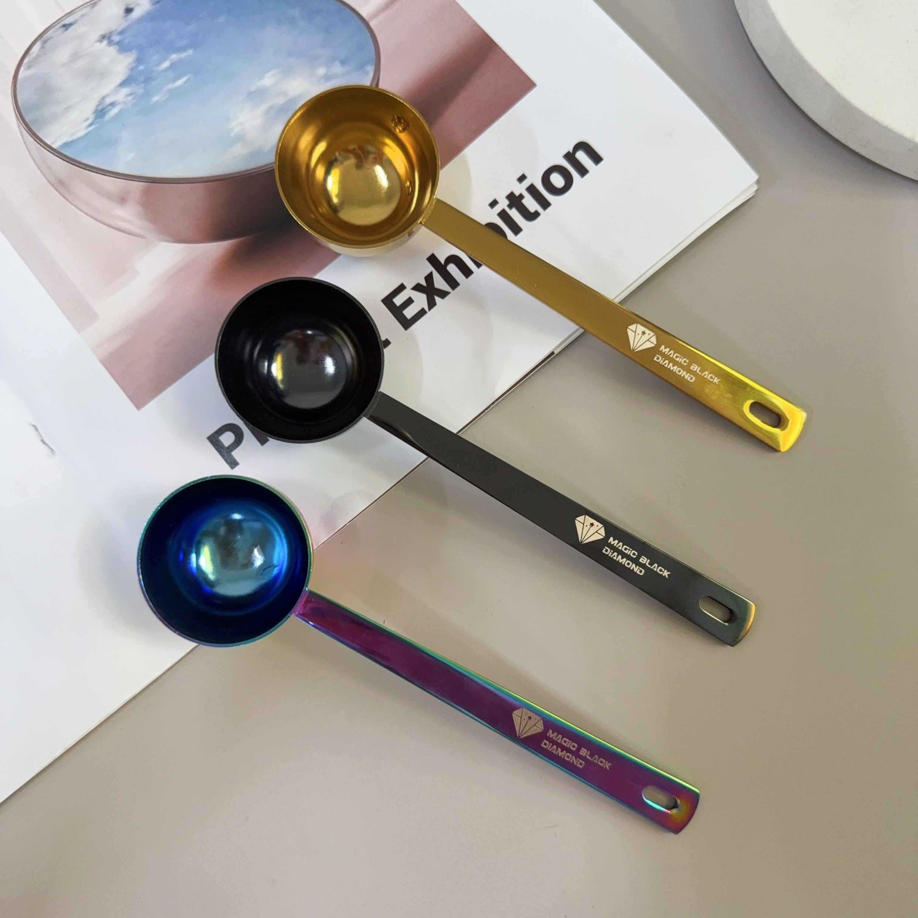 魔法黑钻304不锈钢勺健身蛋白粉奶粉勺计量勺黑色金色紫色小勺子,厨房/烹饪用具,量勺,淘宝优惠券,粉丝福利购,淘宝优惠卷