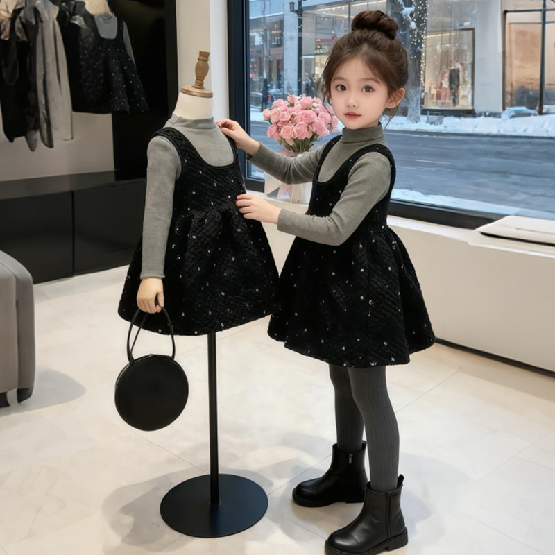 女童韩版背心连衣裙2025冬季女孩洋气甜美小黑裙中小童加厚公主裙,童装/婴儿装/亲子装,连衣裙,淘宝优惠券,粉丝福利购,淘宝优惠卷
