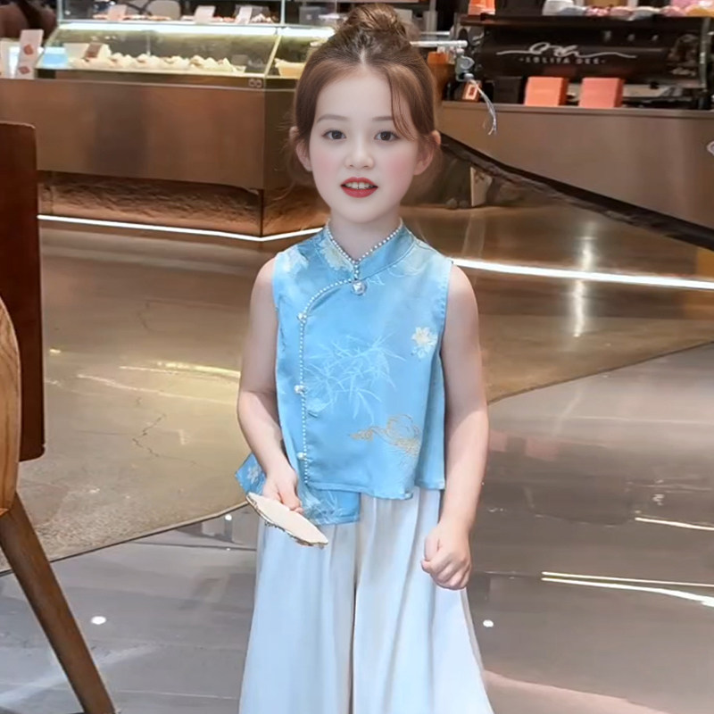 女童套装新中式国风夏装2026新款女孩洋气背心阔腿裤中小童两件套