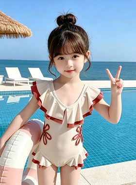 女童甜美可爱镂空连体泳衣夏季
