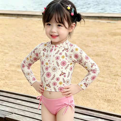 女童分体泳衣2026新款女孩长袖防晒游泳衣中小童度假海边玩水泳装