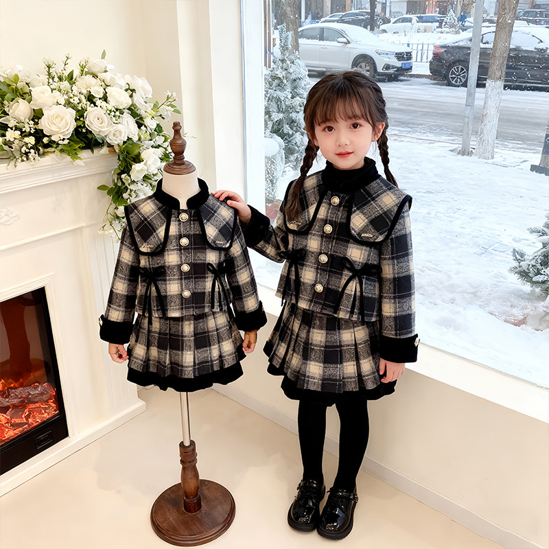 女童冬季小香风格纹两件套2025新款小女孩加厚保暖外套百褶裙套装,童装/婴儿装/亲子装,套装,淘宝优惠券,粉丝福利购,淘宝优惠卷