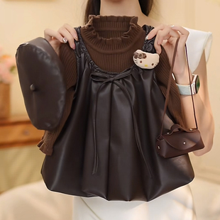 洋气时髦女宝宝针织打底衫 2025新款 吊带皮裙两件套潮 套装 女童秋装