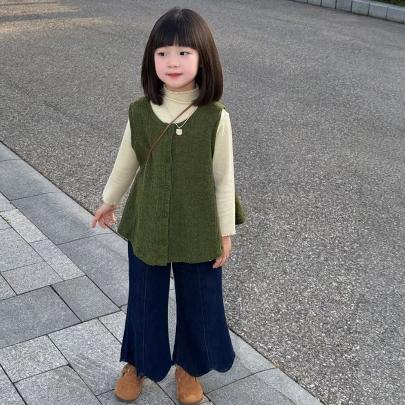 女童秋季三件套2026新款小女孩韩版马甲打底衫阔腿裤时尚洋气套装