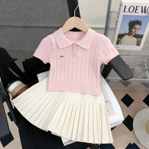 女童夏季甜美针织百褶裙两件套