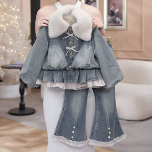 女童冬季套装2025新款小女孩加厚保暖冬装洋气休闲百搭牛仔两件套