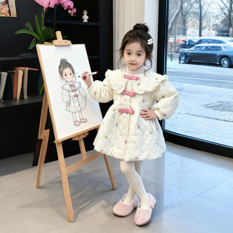 女童冬季加绒加厚连衣裙棉服