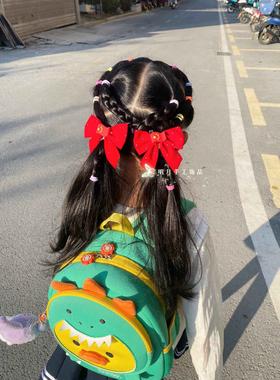 儿童蝴蝶结红色发夹头饰女孩可爱刘海碎发夹发卡女童五星红旗夹子