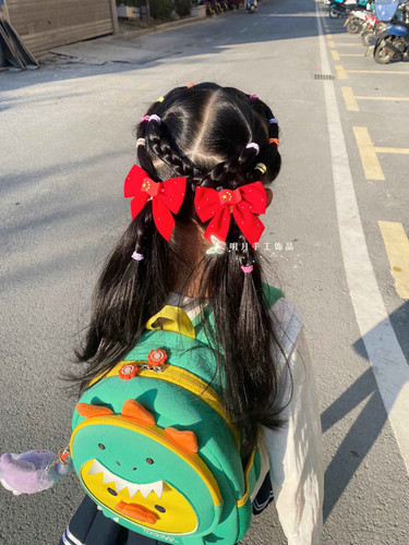 儿童蝴蝶结红色发夹头饰女孩可爱刘海碎发夹发卡女童五星红旗夹子