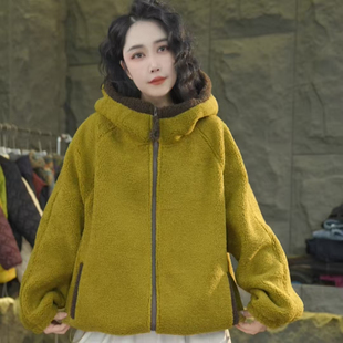 冬季颗粒绒外套冬女款连帽加绒加厚时尚保暖宽松休闲百搭卫衣外套