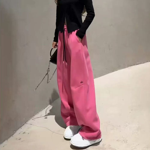 2026春秋季爆款女裤休闲运动宽松阔腿弯刀裤女款棉粉色今年流行潮