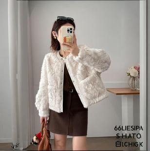 轻奢风高级感貂绒仿皮草外套女款2025秋冬季圆领保暖时尚夹克短款