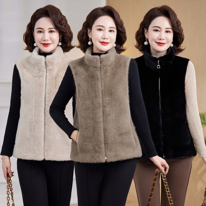 2026新爆款仿水貂毛马甲秋冬仿水貂绒外套女士加厚毛背心坎肩外穿