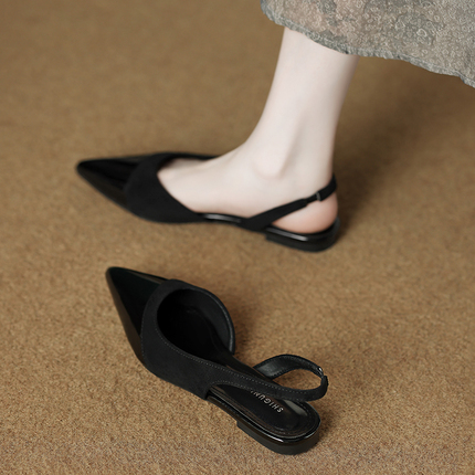 Sheepskin Version of Soft-Soled, Beautiful and Comfortable Closed-Toe Sandals for Women, Summer Pointed-Toe Evening Comfortable Flat-Soled French-Style Small Shoes