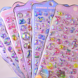 闪乐3D彩虹系浮雕立体水晶贴纸可爱卡通少女心DIY手机壳装 饰贴画