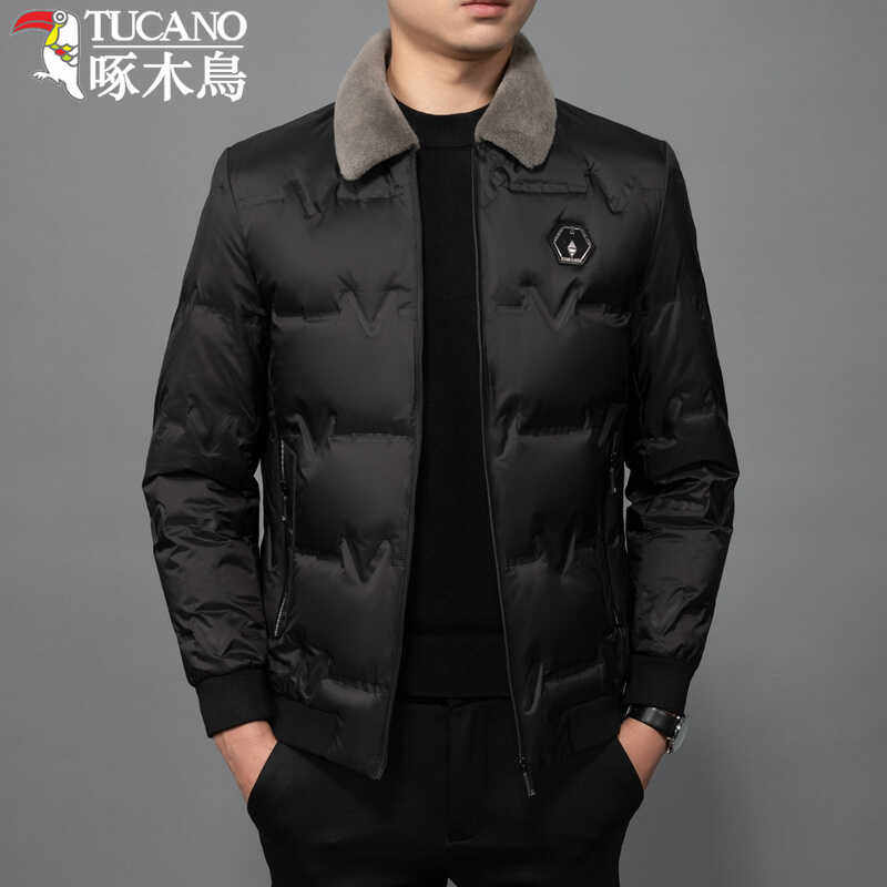 啄木鸟毛领羽绒服男轻薄保暖短款2024新款秋冬季中年爸爸冬装外套