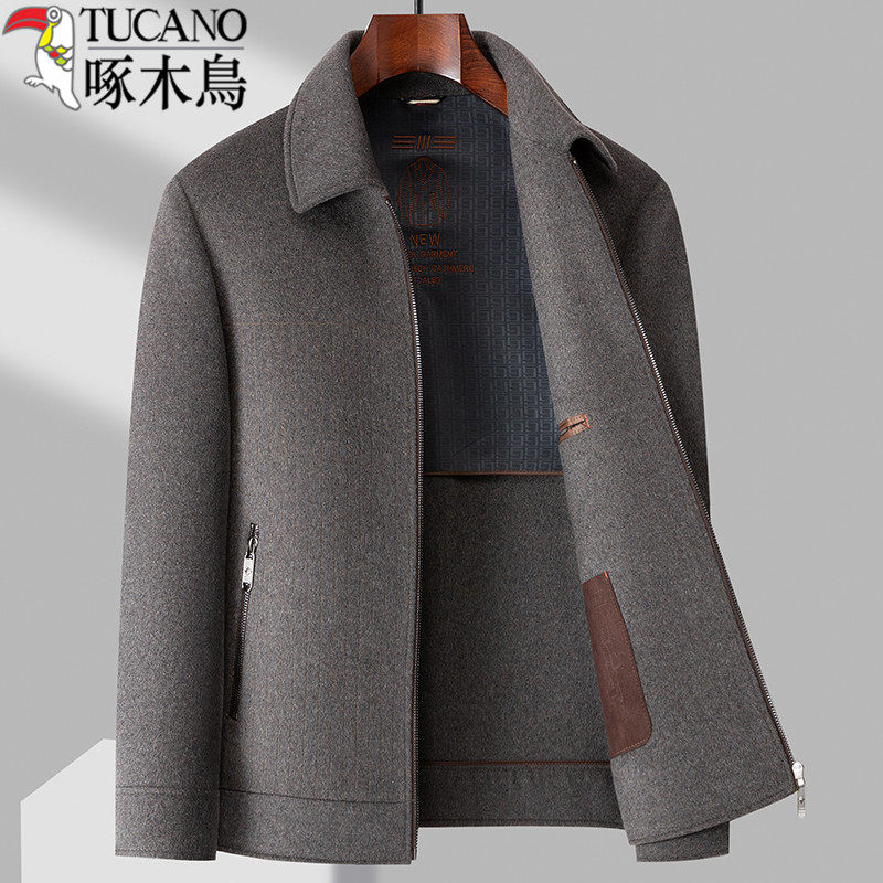 啄木鸟男士双面呢子大衣爸爸秋冬短款羊绒中年夹克休闲毛呢外套潮,男装,毛呢大衣,淘宝优惠券,粉丝福利购,淘宝优惠卷