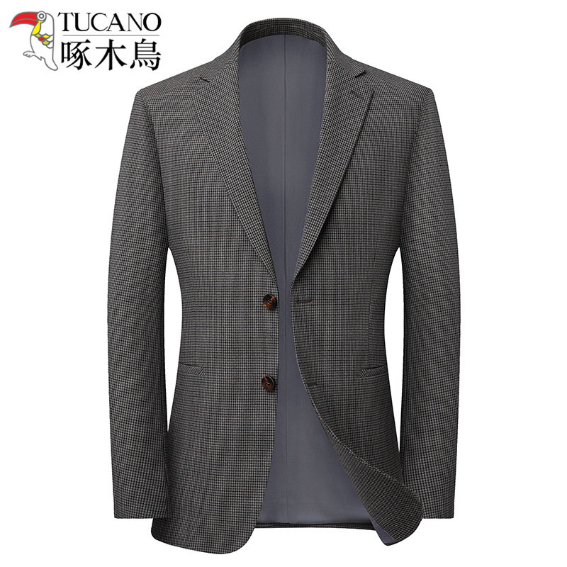 啄木鸟西装外套男士商务休闲西服单西上衣单件春秋款正装中年爸爸
