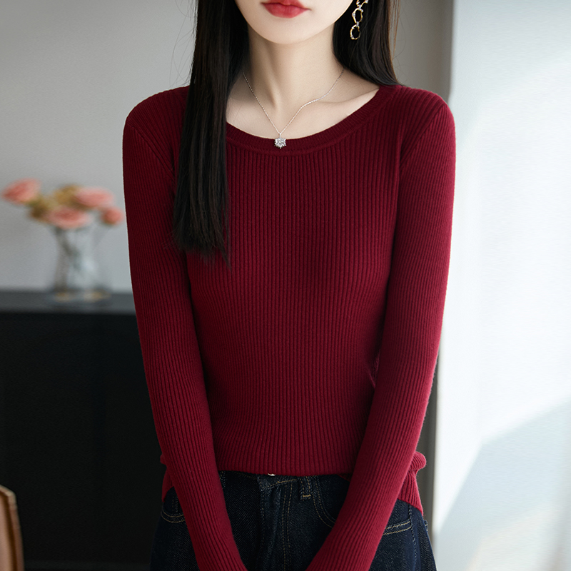 圆领纯色针织衫女秋冬新款