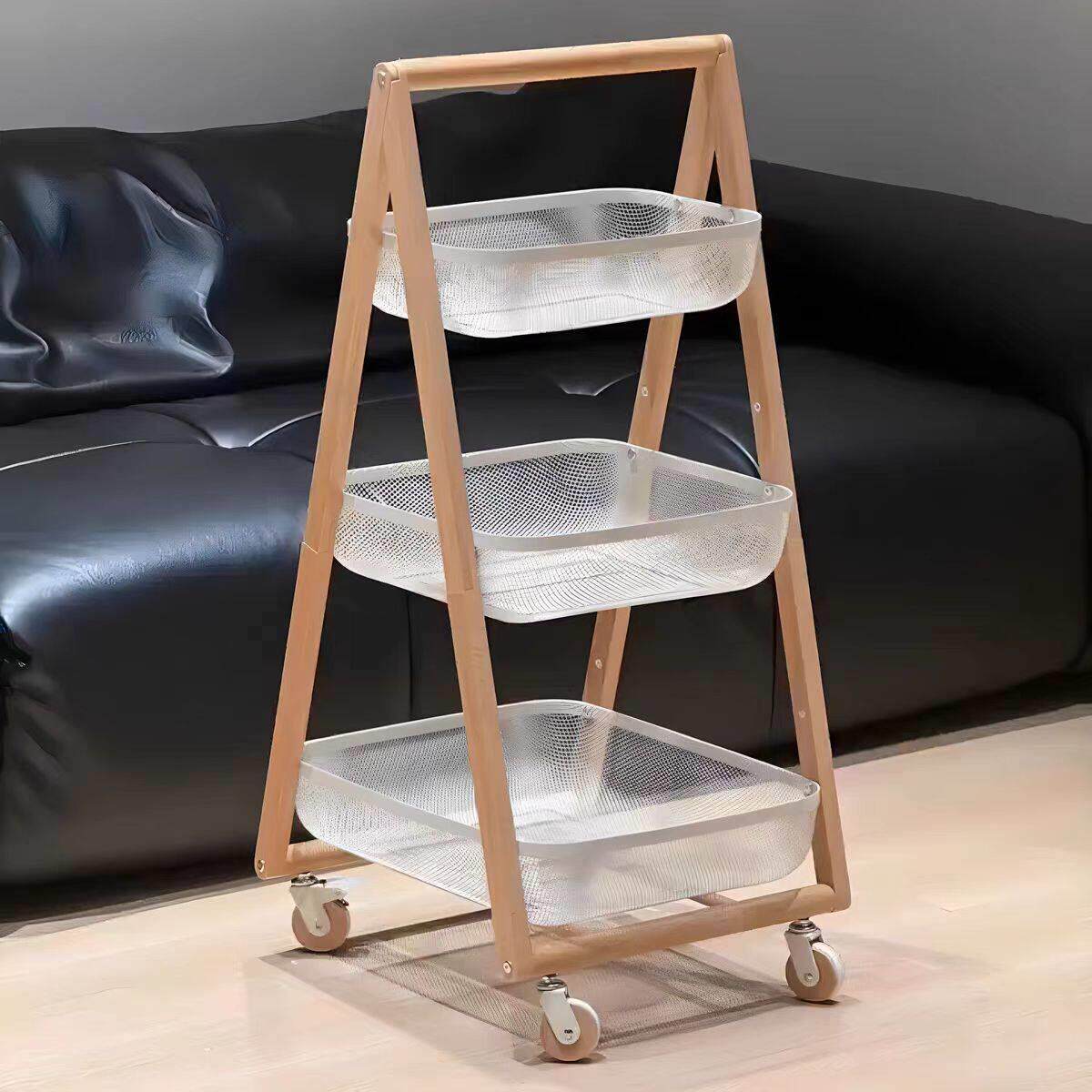 中古风带轮多层置物架