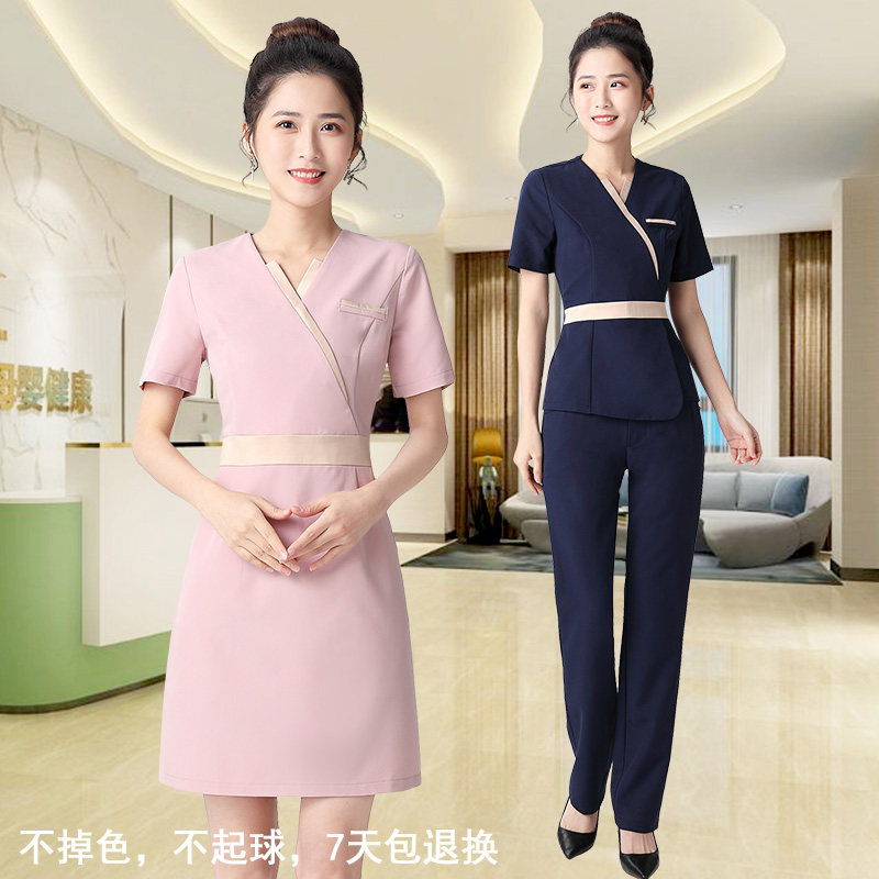 美容院工作服女高端春夏时尚气质养生馆足浴套装SPA美容师连衣裙