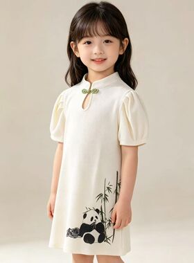 夏季儿童复古短袖连衣裙新中式姐弟装国风汉服旗袍-MZC001