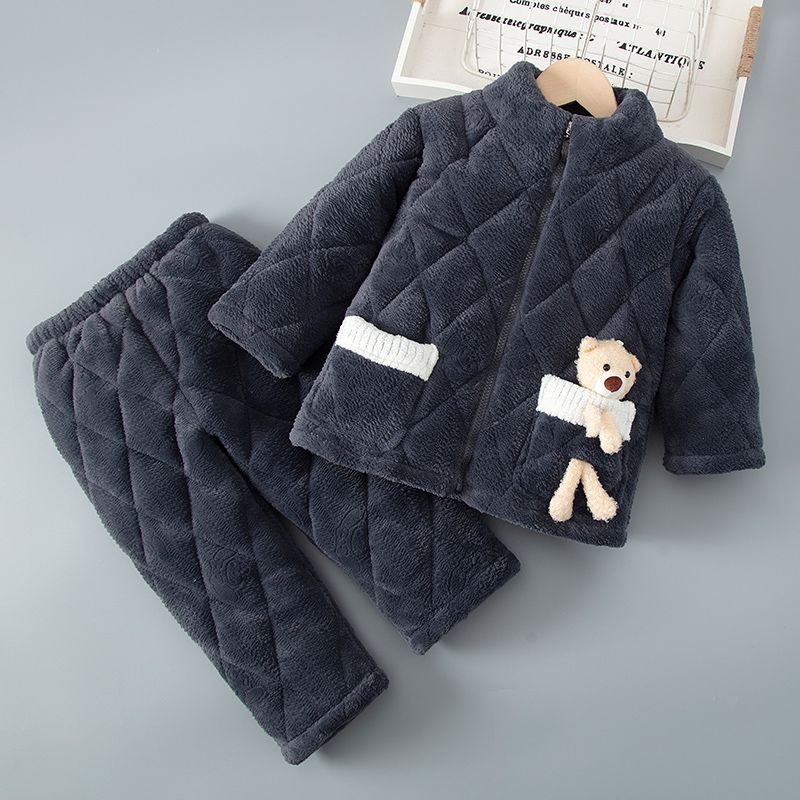 儿童家居服两件套加绒分体套装