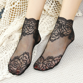 袜子女士春夏季 透气蕾丝袜中筒网纱短袜ins潮网红袜花边船袜 薄款