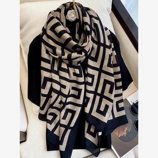 冬季保暖丝巾女两用围巾高级感百搭棉麻洋气时尚女士防晒空调披肩