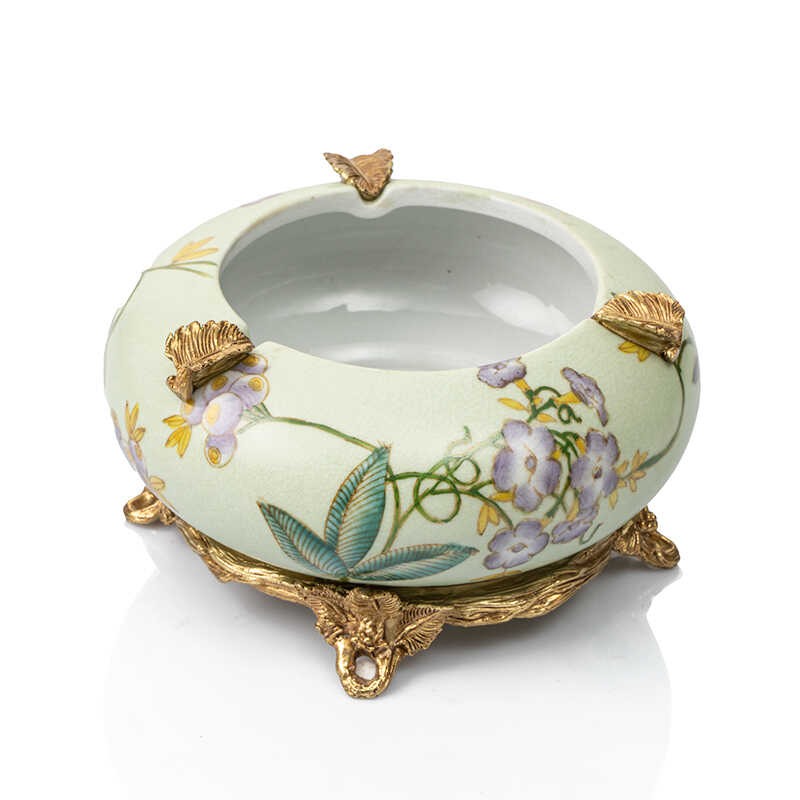 欧式复古陶瓷带盖子烟灰缸大号高档奢华创意客厅装饰茶几烟碟摆件