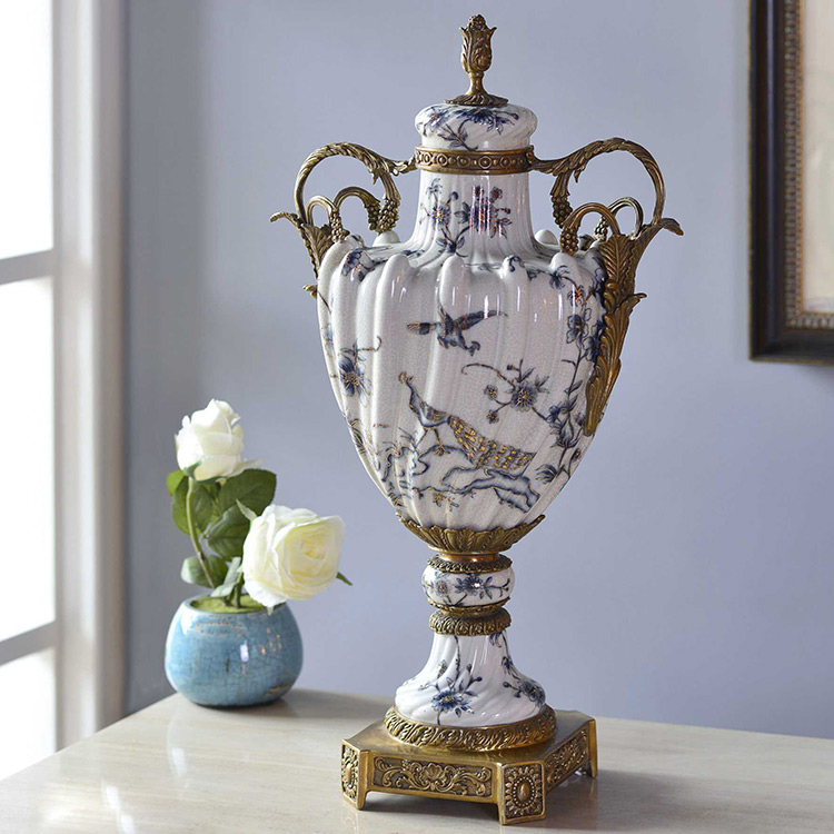 欧式铜配瓷样板房摆件别墅铜制品