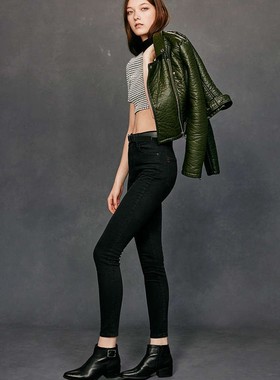 BDG&UO—黑色欧美风时尚显瘦高腰弹力紧身九分铅笔裤