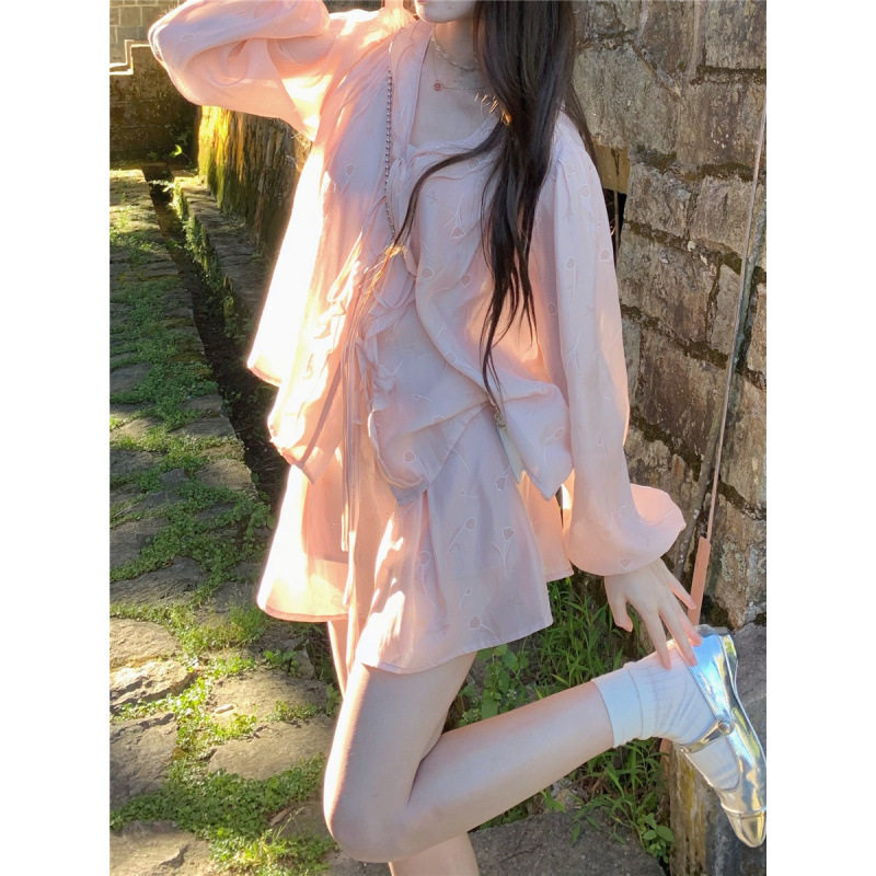 神明少女小桃运夏装粉色两件套显瘦遮肉小个子女甜美清冷系套装裙