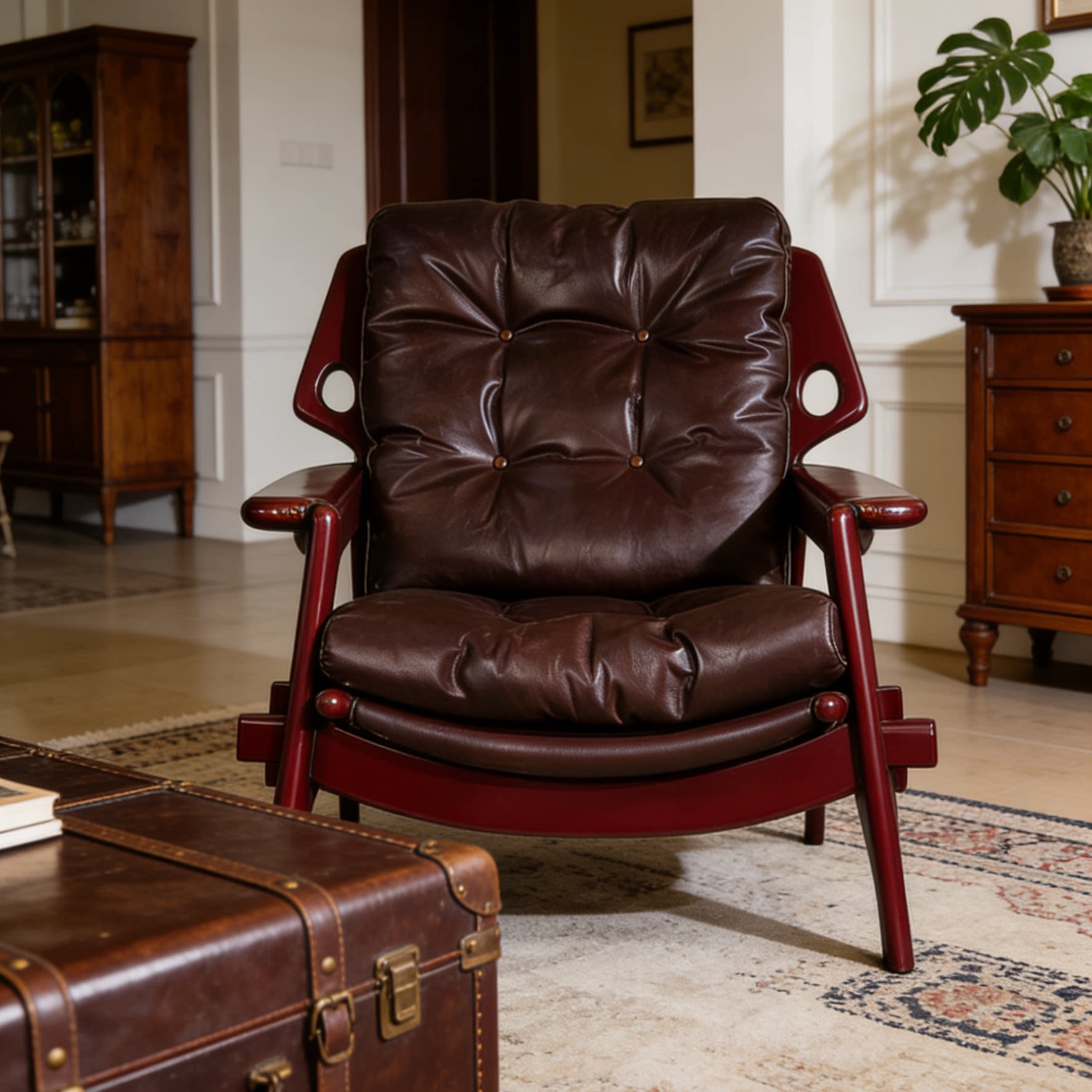 中古风真皮单人椅咖啡厅雪茄吧老虎椅复古本杰明休闲椅沙发单椅