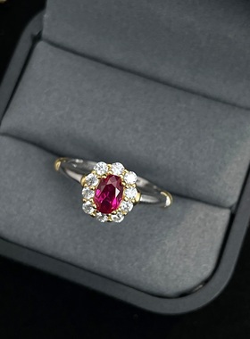 一克拉蛋形红宝石纯银925戒指