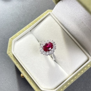2.5克拉培育高碳钻鸽血红纯银s925戒指经典 镶嵌红宝石钻戒 戴妃款