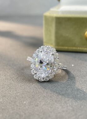 s925纯银椭圆6克拉高碳钻戒