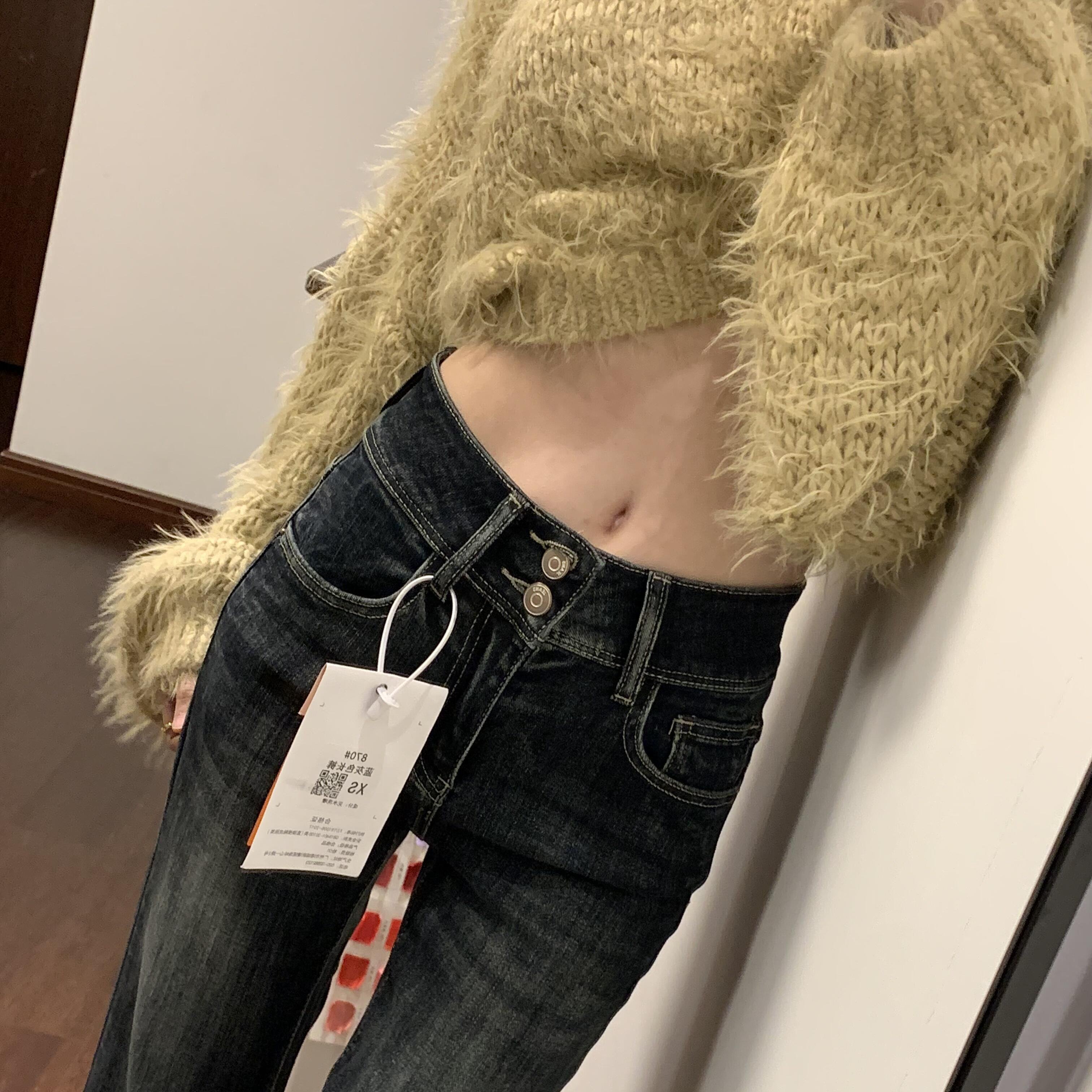 美式复古蓝灰微喇牛仔裤女2026春季新款高腰显瘦弹力拖地喇叭裤子