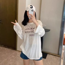 25春夏新款 AC烫钻1996水洗做旧喷绘字母脏脏防晒长袖T恤女