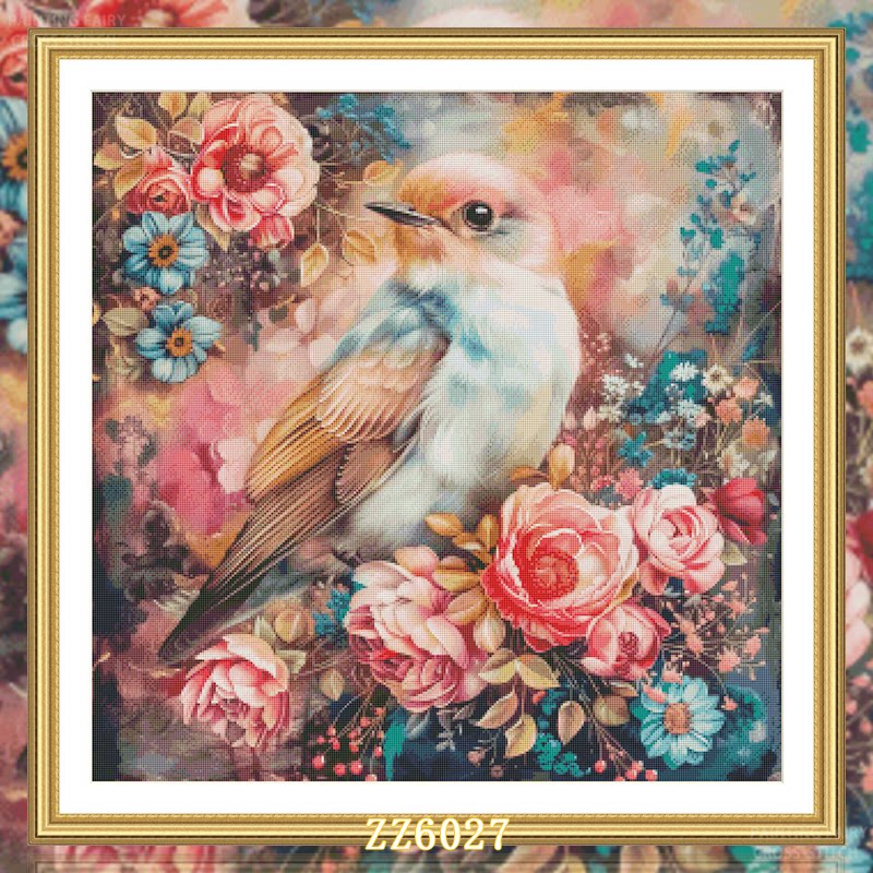 【ZZ6027-玫瑰花与知更鸟】十字绣2026新款客厅卧室竖版花卉系列